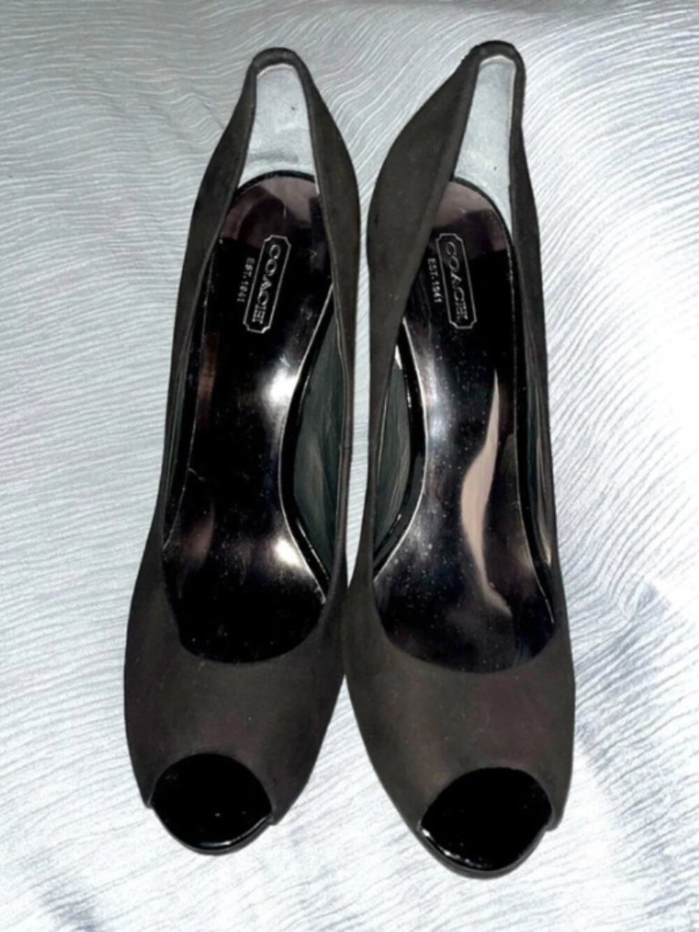 Coach Women's Selma Platform Suede High Heel Open Toe Black High
